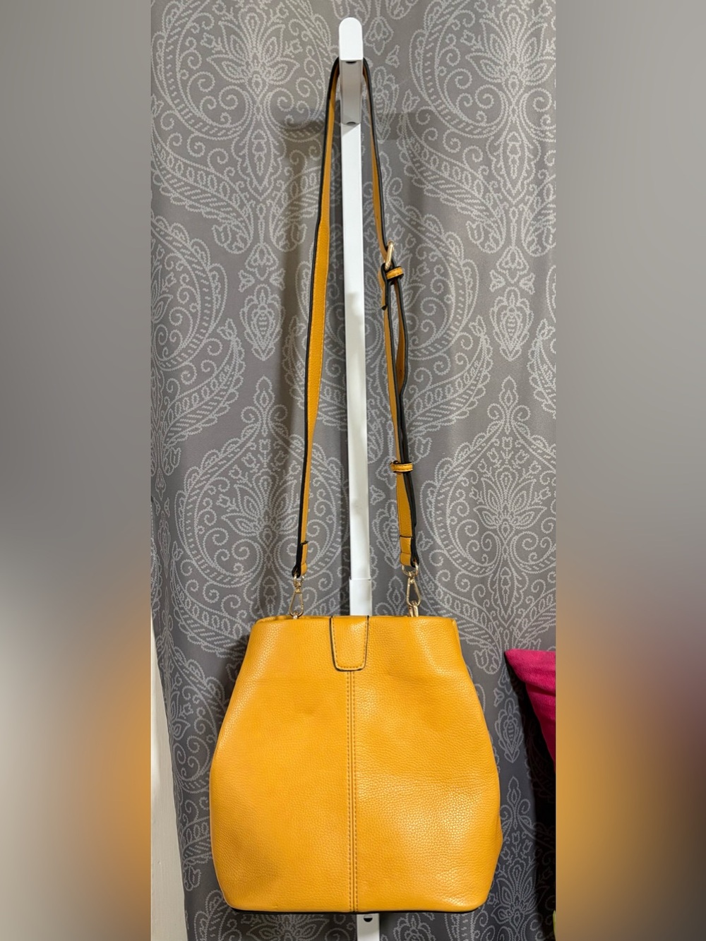 Joy Susan Pebbled Mustard Vegan Leather Classic Hobo Tote - Picture 13 of 17